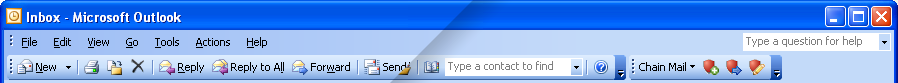 A screen shot of Outlook showing the Chain Mail toolbar