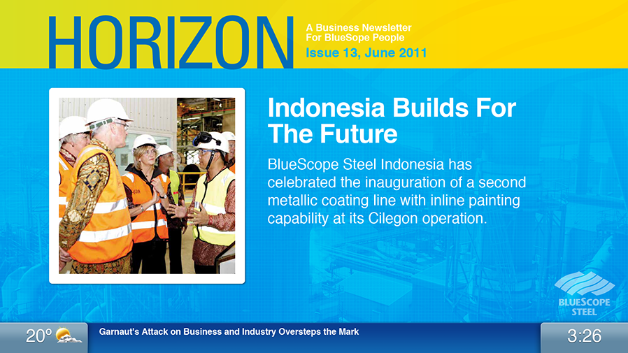 Horizon is BlueScope's periodic employee newsletter, and these are its colours.