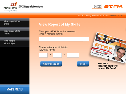 The STAX module connects to SGS SafeStax and gives users access to their training records.