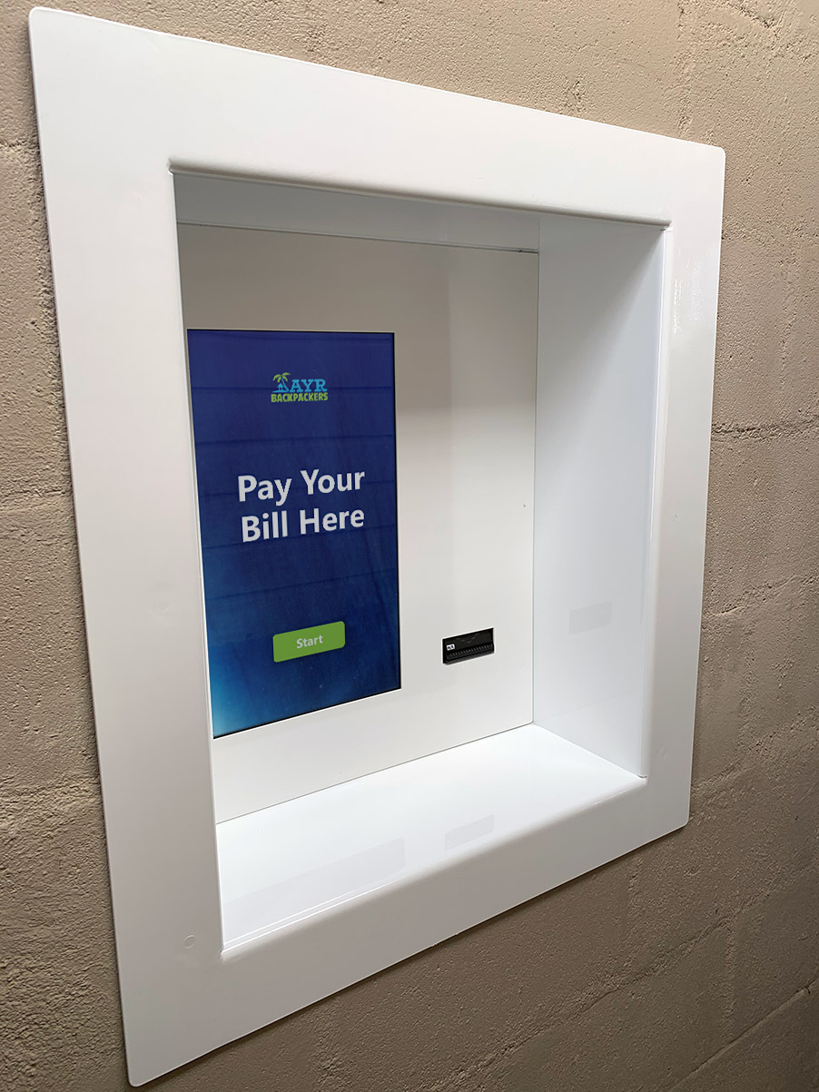 The kiosk is installed through-wall to provide a familiar ATM-style experience while ensuring the cash takings are kept secure.